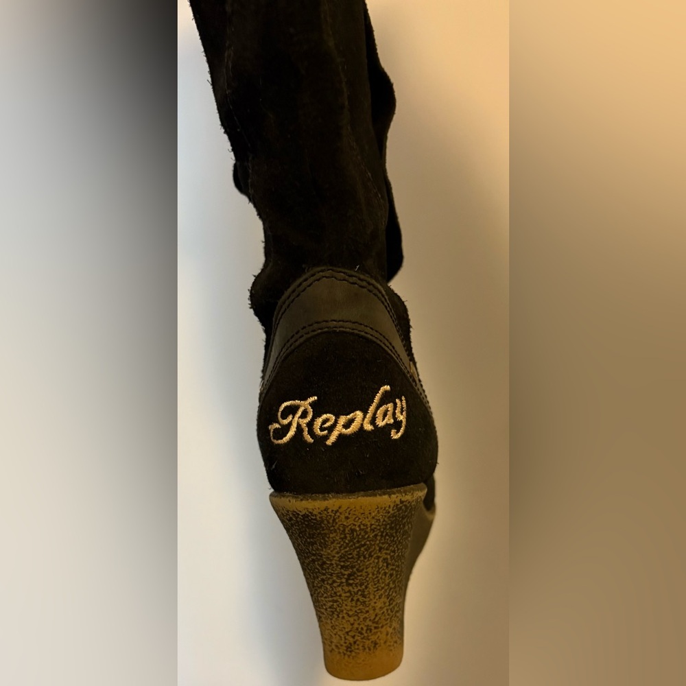 Replay Black and Gold Suede Sneakers